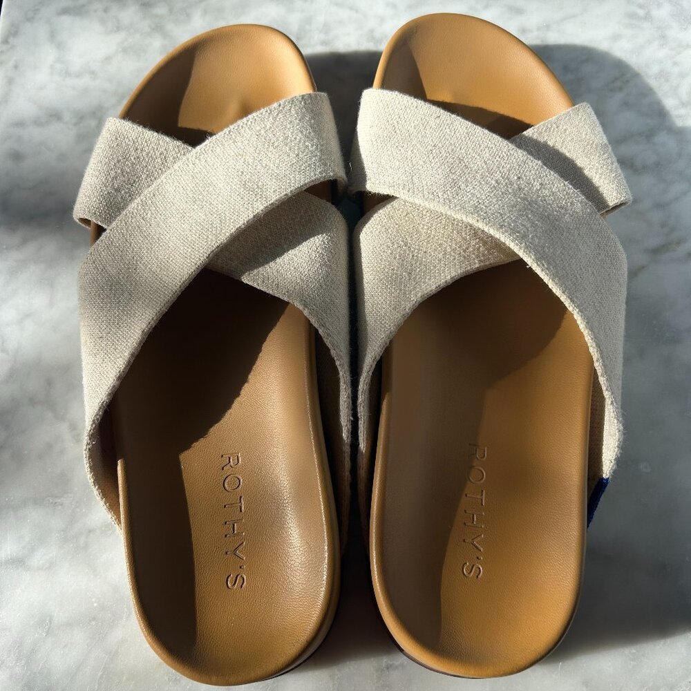 Rothy's Beige Crisscross Slide Sandals